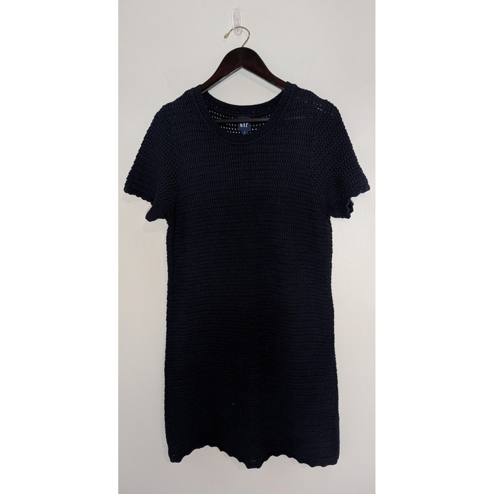 Gap 100% Cotton Blue Crochet Mini Dress Scalloped Hem/Cuffs Coastal Beachy Large